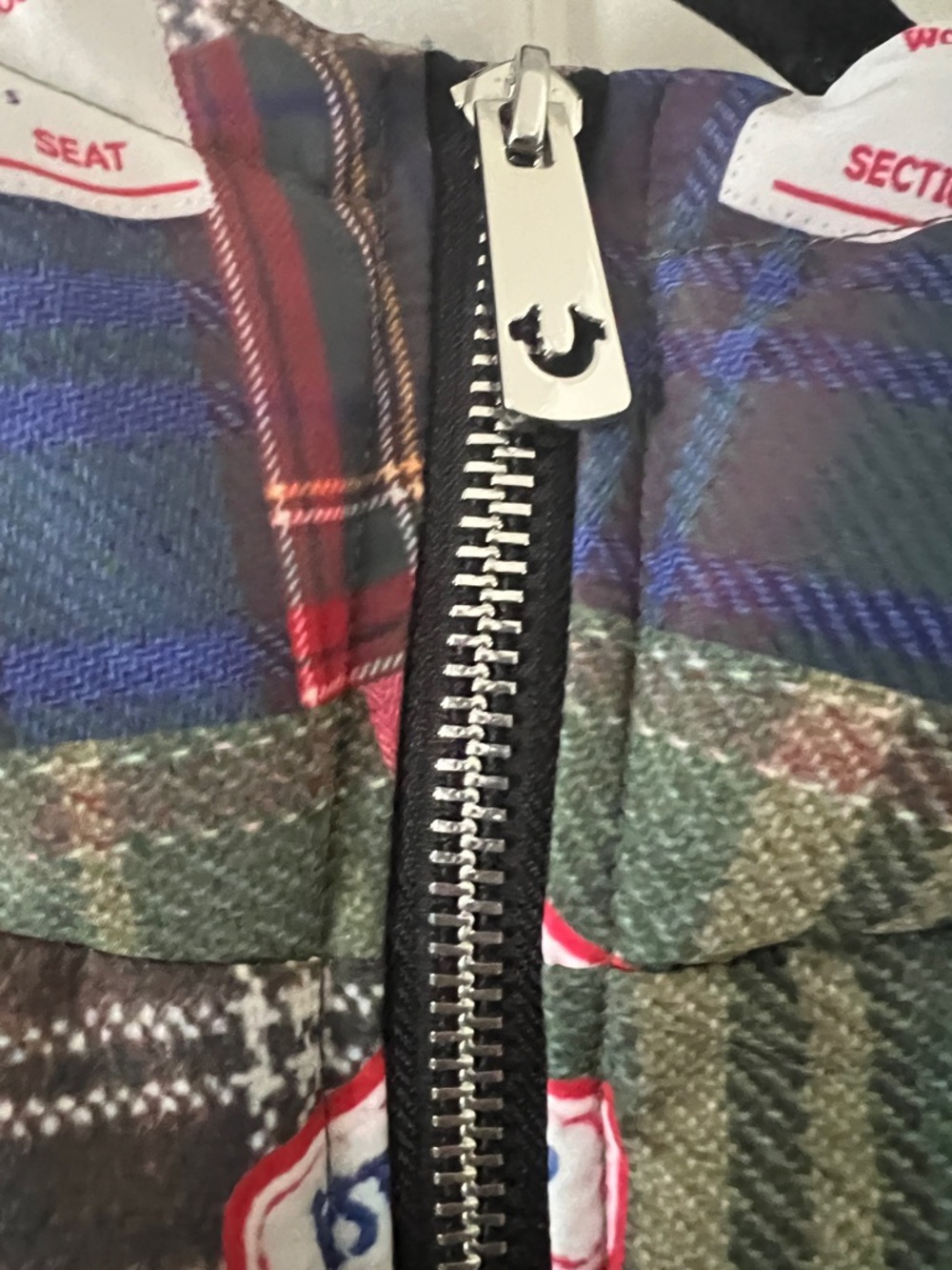 True Religion Plaid Patchwork Puffer Jacket Serape Print Size M - Picture 6 of 8